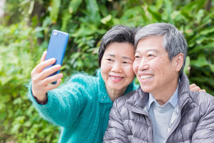 Old couple selfie happily