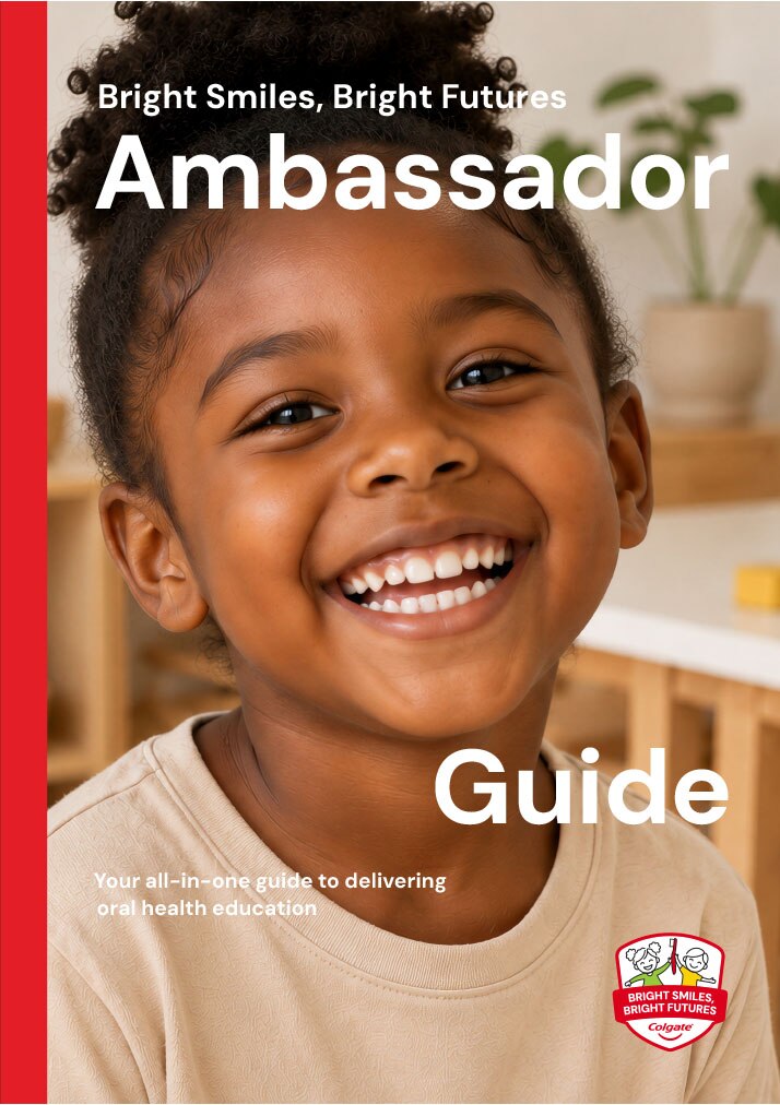 Cover of the Colgate Bright Smiles, Bright Futures Ambassador Guide featuring a close-up photo of a young girl with a bright, healthy smile.