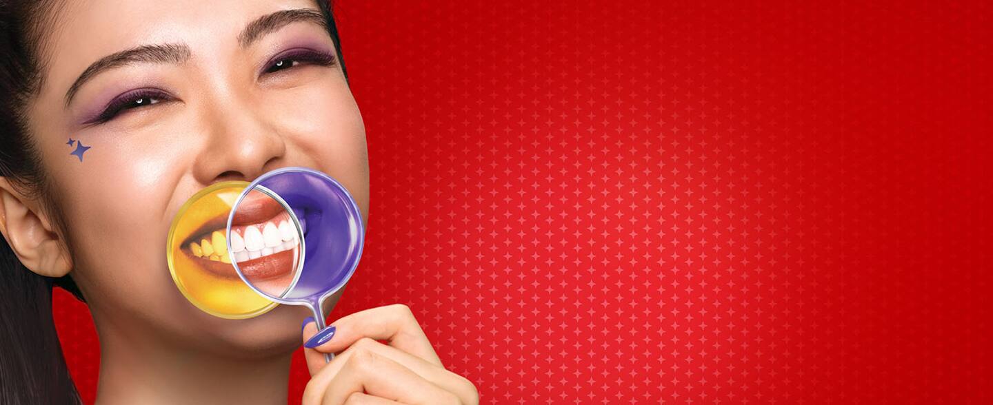 INSTANTLY COLOUR-CORRECTS YELLOW TONES^ IN YOUR TEETH