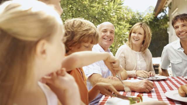family having lunch