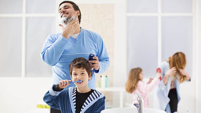 Family in the bathroom