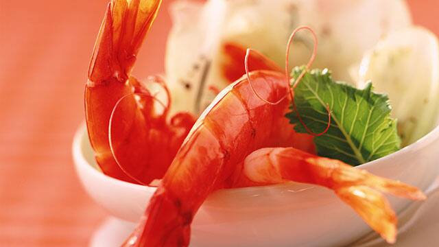 Shrimp on a salad bowl