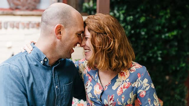 A couple embraced outside