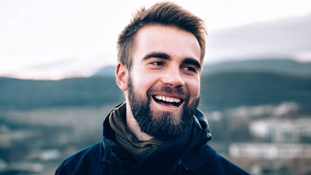 Laughing man outdoors
