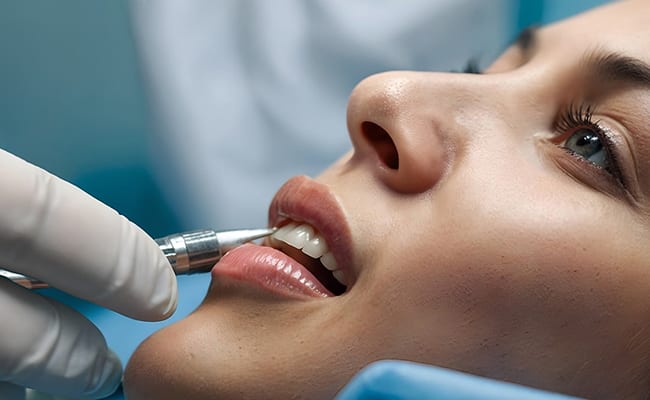 Dişlerine yapılan tedavinin bitmesini bekleyen kadın