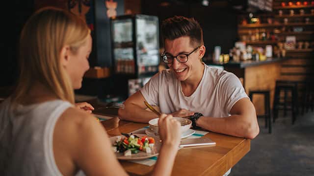 Couple eating in restaurant