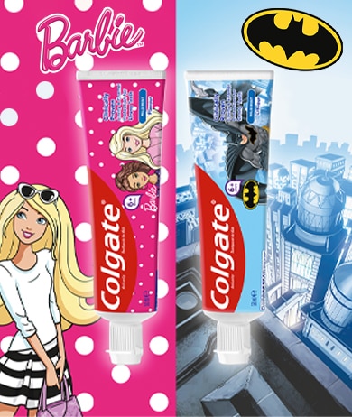 معجون أسنان كولجيت® للأطفال بتصميم باربي وباتمان