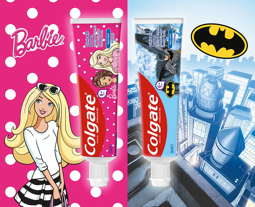 معجون أسنان كولجيت® للأطفال بتصميم باربي وباتمان