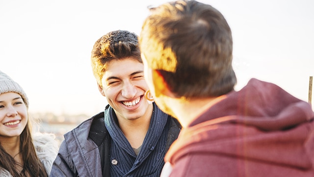 a group of people laughing