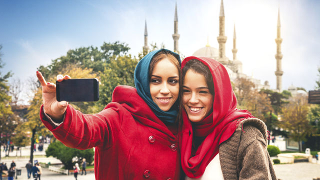 Two friends taking a photo