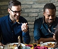 group eating at restaurant