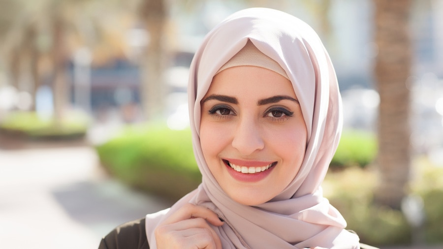 Woman smiling outdoors