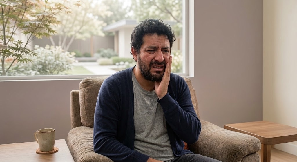 hombre con dolor de muela en la casa