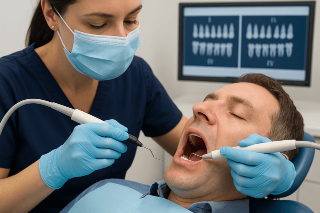 amigas felices despues de una limpieza dental profunda