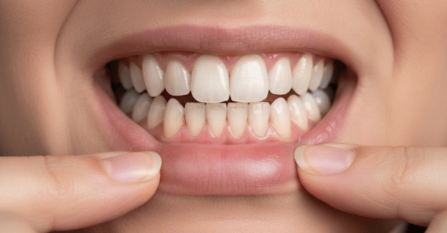 Hombre joven con dientes blancos en una silla de ortodoncia