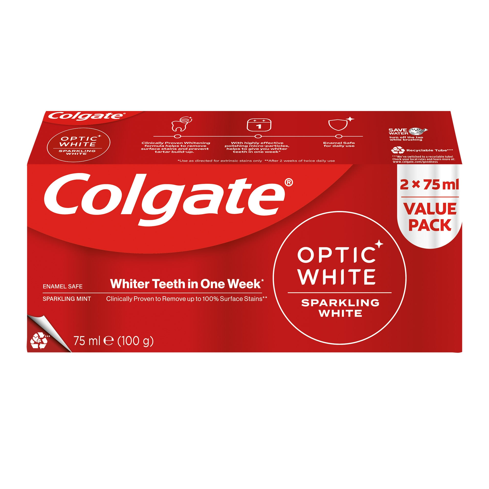 Colgate Optic White Sparkling White Twinpack 2x75ml | Colgate Optic White