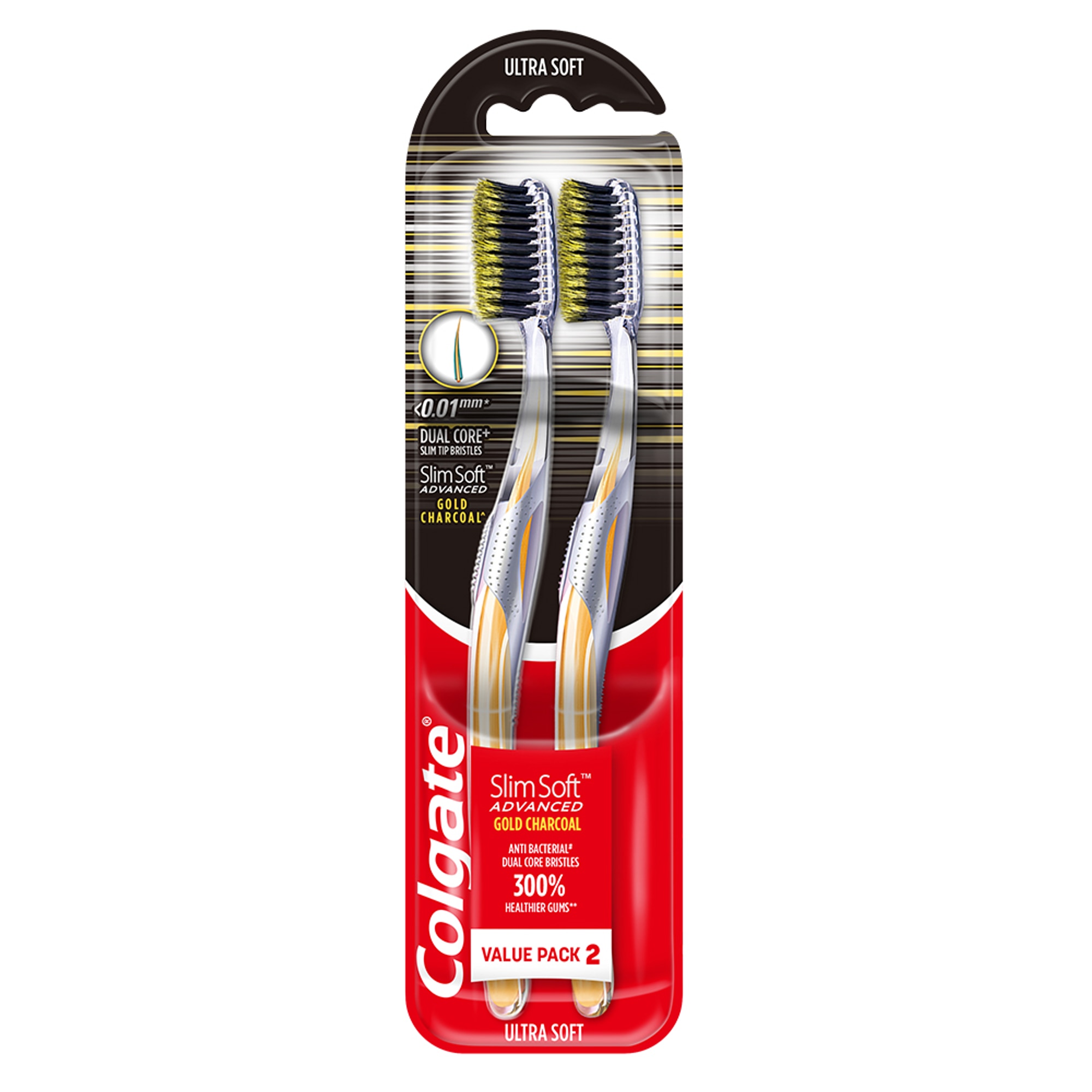 Colgate SlimSoft Advanced Gold Charcoal Ultra Soft Toothbrush Twin Pack ...