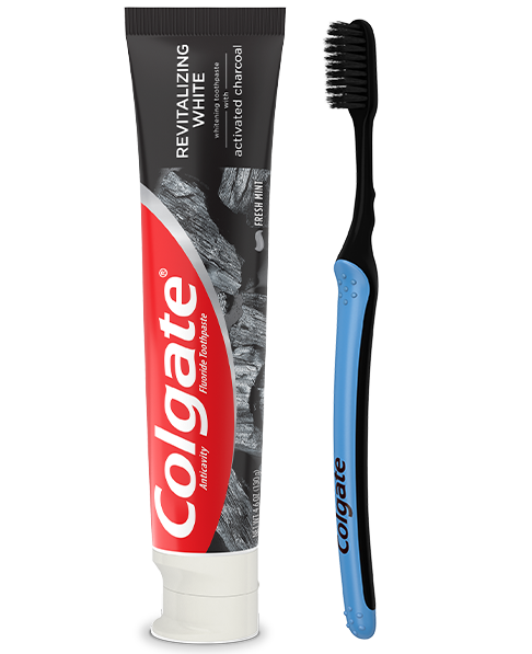 Colgate revitalising white fluoride toothpaste with activated charcoal and colgate charcoal bamboo toothbrush Colgate revitalising white fluoride toothpaste with activated charcoal and colgate charcoal bamboo toothbrush