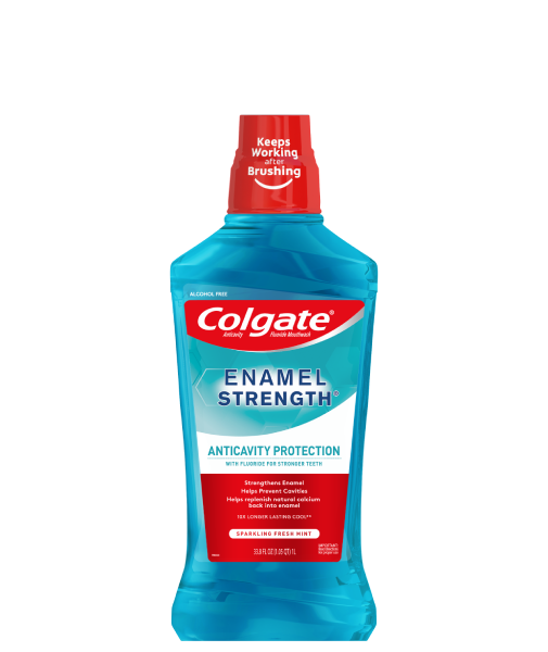Colgate enamel strength anticavity protection mouthwash, toothbrush, and Colgate enamel health multi-protection toothpaste