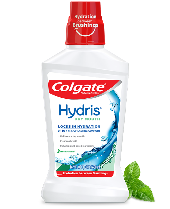 Packshot of Colgate<sup>®</sup> Hydris<sup>™</sup> Oral Rinse for Dry Mouth