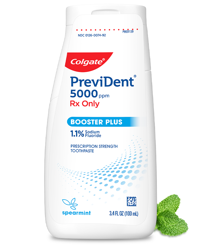 Packshot of Colgate<sup>®</sup> PreviDent<sup>®</sup> 5000 Booster Plus (1.1% Sodium Fluoride) Prescription Strength Toothpaste (Rx Only)