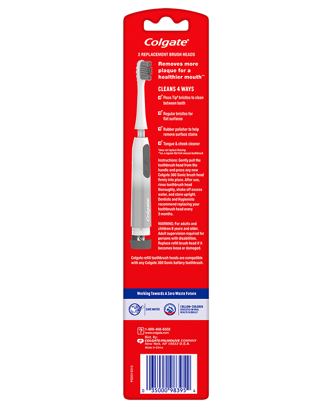 Packshot of Colgate<sup>®</sup> 360 Floss Tip Sonic Powered Battery Toothbrush Refill Pack