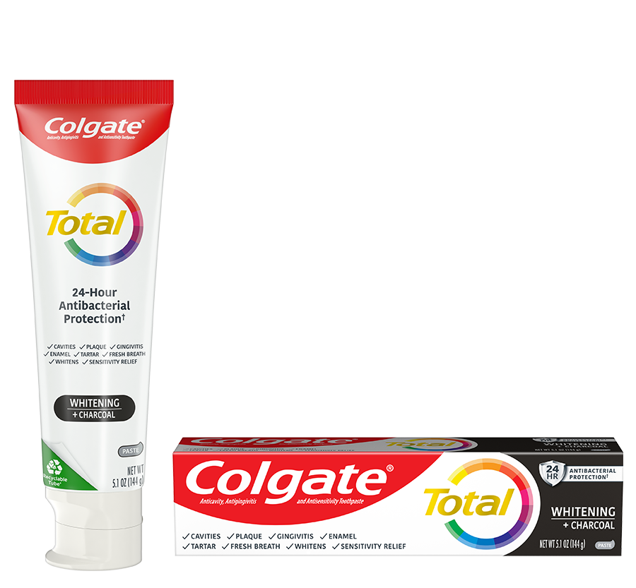 Packshot of Colgate<sup>®</sup> Total Whitening + Charcoal Toothpaste 