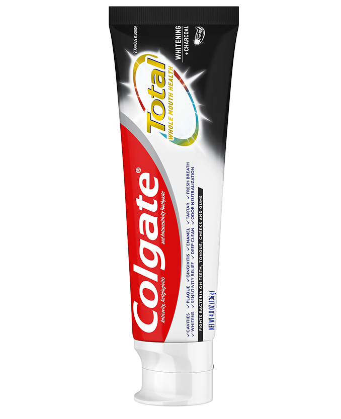 Packshot of Colgate<sup>®</sup> Total Whitening + Charcoal Toothpaste 