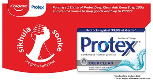 Purchase 1 Shrink of Protex Deep Clean Anti Germ Soap 150g and stand a chance to shop goods worth up to R3000