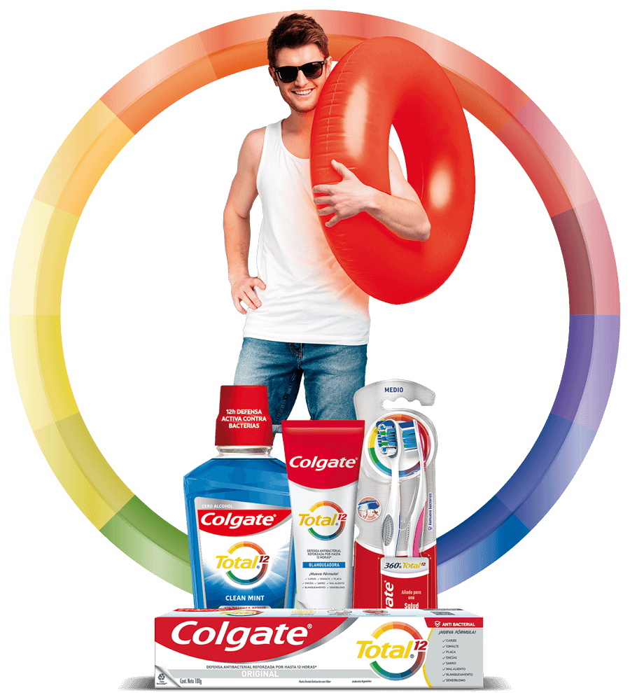 Hombre playero y productos Colgate Total