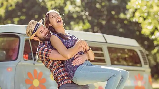 couple laughing together