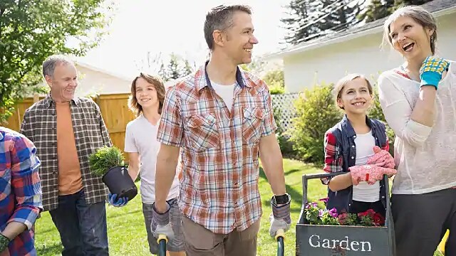 family gardening together