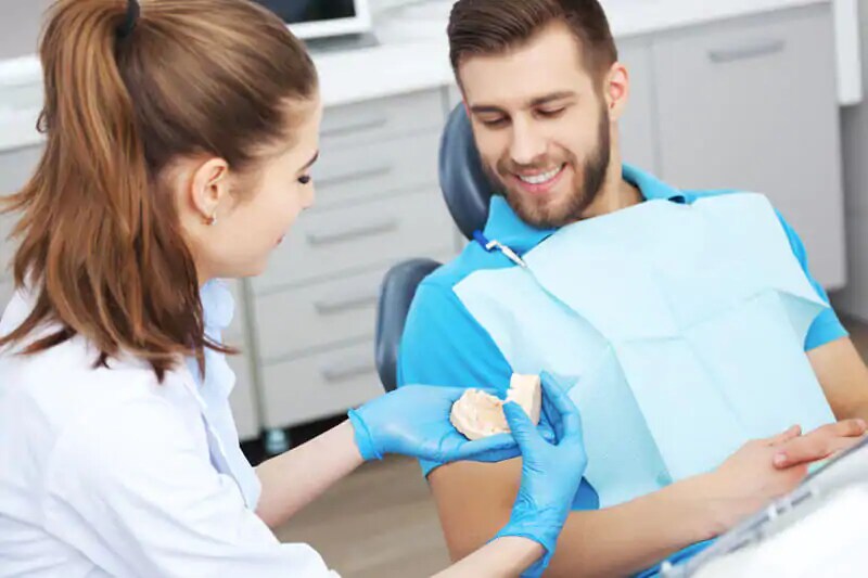 patient learning about veneers