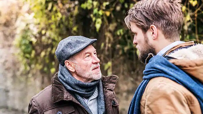 father talking with son