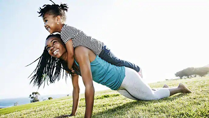 mom working out with daughter