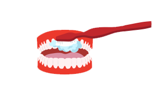 Clip art teeth getting cleaned by toothbrush and toothpaste