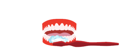 Clip art of Colgate toothbrush brushing denture