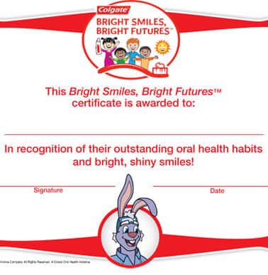 Colgate bright smiles bright futures certificate card
