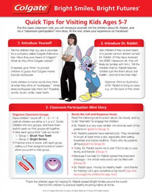 Colgate bright smiles, bright future quick tips for visiting kids ages 5-7