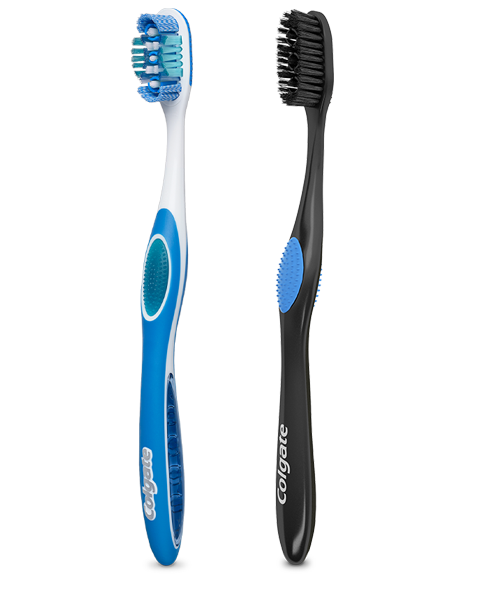 blue and black Colgate toothbrush