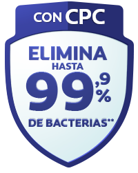 Elimina hasta 99.9% de bacterias