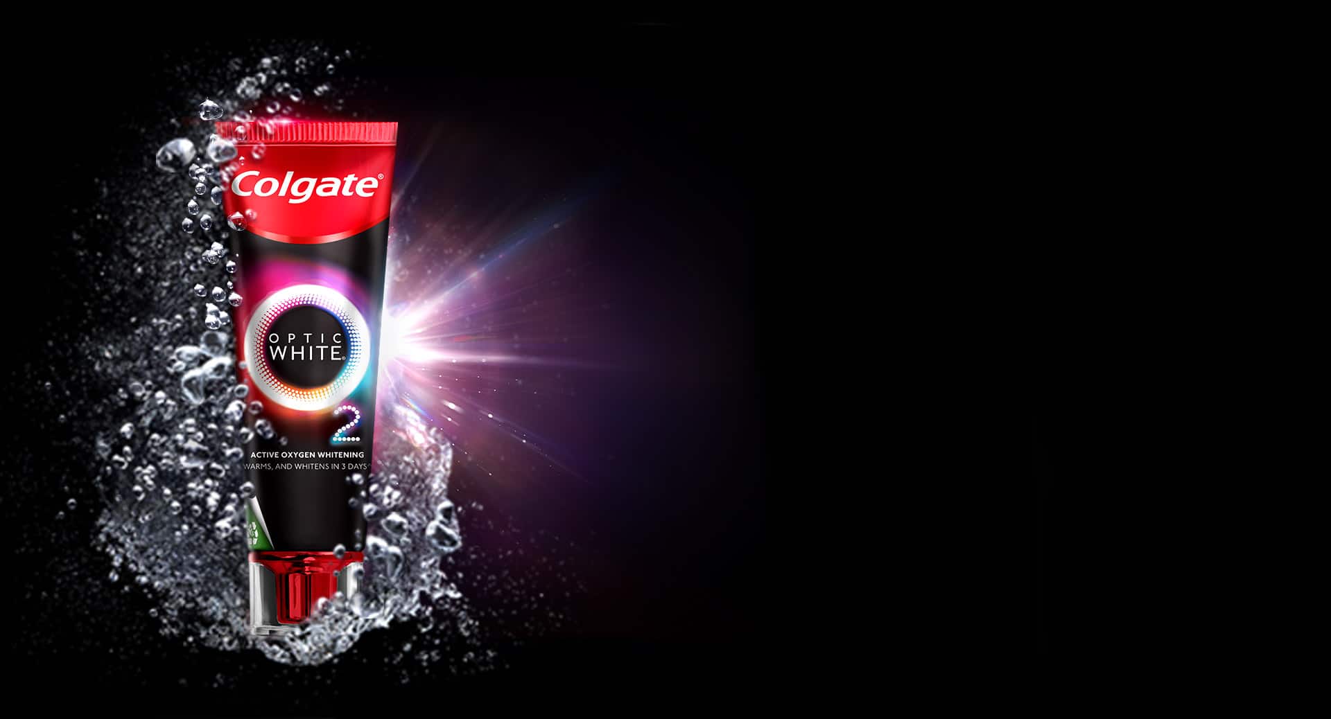 Solo shot of Colgate's Optic White O2 Toothpaste; image used for introducing Colgate's best teeth whitening product