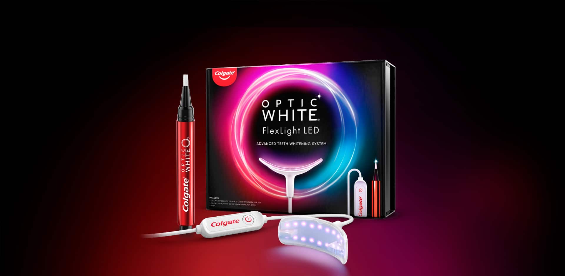 Colgate® Optic White® FlexLight LED Kit - Created with revolutionary Indigo Light technology that professionals use to supercharge the whitening actions
