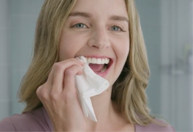 Women drying her teeth Women drying her teeth