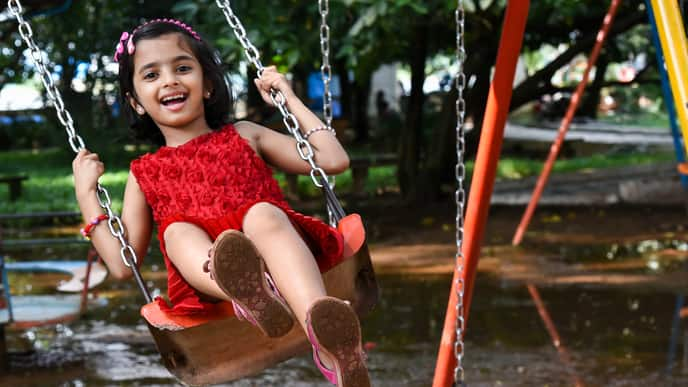 Little girl swinging in the park