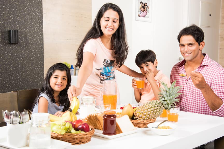 Young family eating together