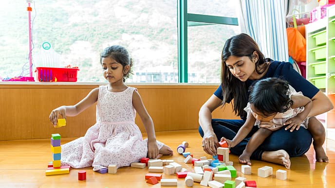 Family playing with toys