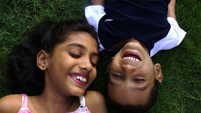 Boy and girl in the oral health education program