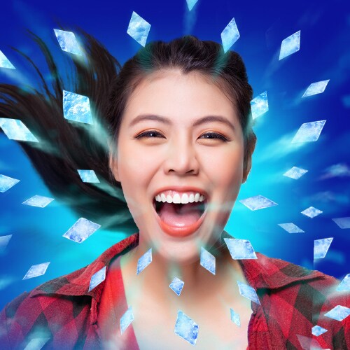 Woman experiencing the freshness of the Colgate MaxFresh Toothpaste