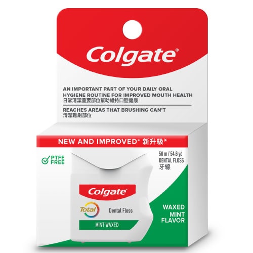 Colgate<sup>®</sup> Total<sup>®</sup> Mint Waxed Dental Floss on box
